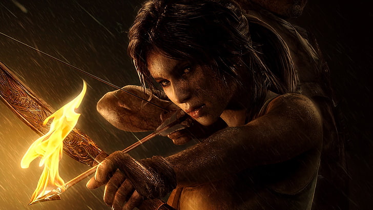 woman with bow and arrow illustration, Tomb Raider, Lara Croft, video games, Arrow, bow, HD wallpaper