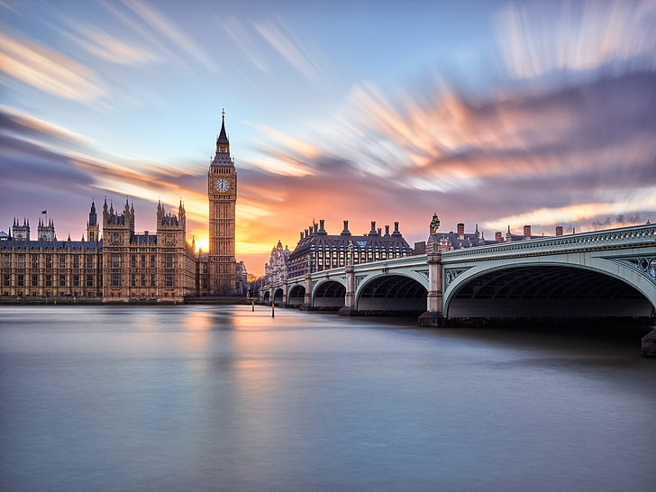 Palace of Westminster, the sky, clouds, bridge, the city, river, England, London, excerpt, UK, Big Ben, Westminster, HD wallpaper