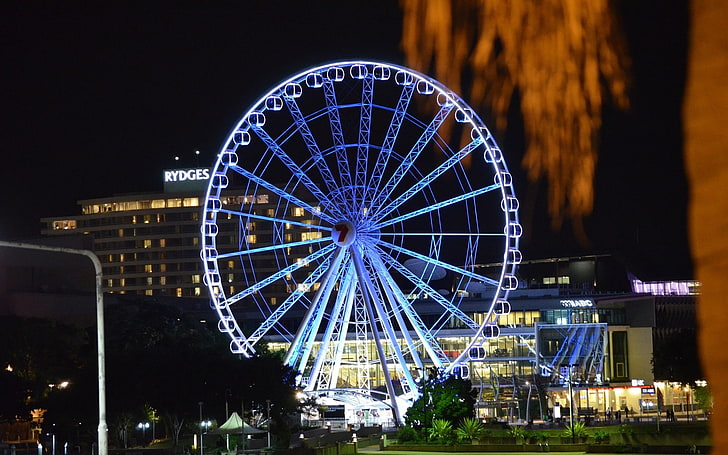 Man Made, Ferris Wheel, Australia, Brisbane, Night, Queensland, Wheel, Wheel Of Brisbane, HD wallpaper