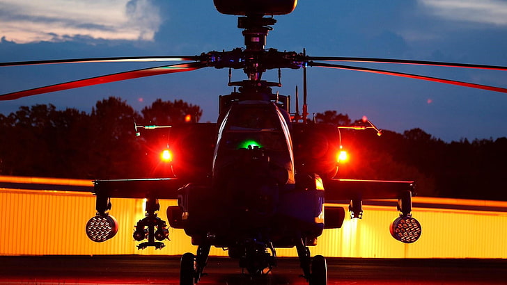 helicopter, aviation, aircraft, apache, rotorcraft, sky, helicopter rotor, boeing ah64 apache, evening, HD wallpaper
