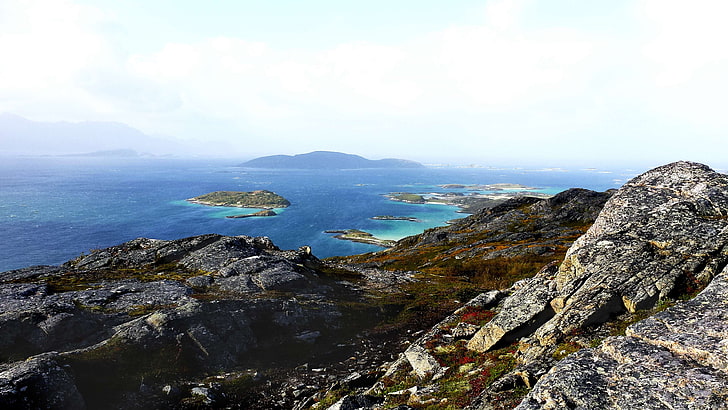 adventure, cliff coast, hike, islands, monkey island, norway, rocks, scandinavia, sea, trek, tromso, HD wallpaper