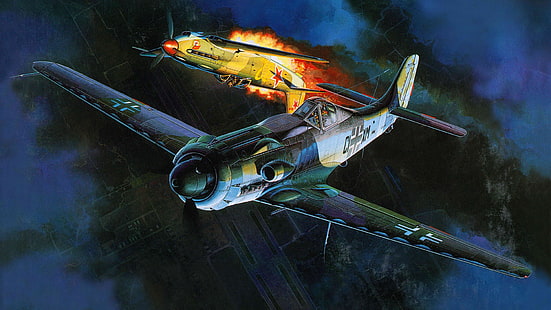 иллюстрация серого самолета, рисунок, искусство, воздушный бой, фокке-вульф, немецкий высотный перехватчик во время Второй мировой войны, Та 152, HD обои HD wallpaper
