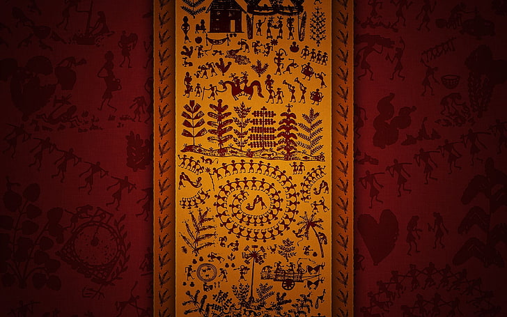 brown floral illustration, artwork, HD wallpaper
