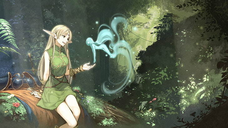 gadis anime, Deedlit, elven, Record of Lodoss War, forest, Wallpaper HD