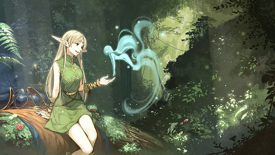 Record of Lodoss War, Deedlit, forest, elven, anime girls, HD wallpaper HD wallpaper