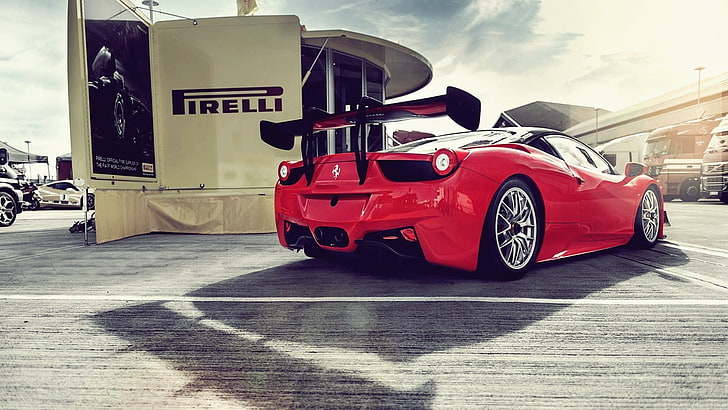 червен спортен автомобил, Ferrari, Ferrari 458, автомобил, червени автомобили, задно крило, HD тапет