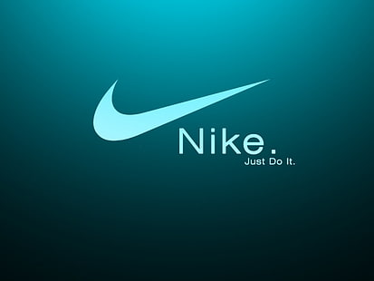 Logo, Nike, słynna marka sportowa, niebieskie tło, Just Do It, logo, nike, znana marka sportowa, niebieskie tło, po prostu zrób to, Tapety HD HD wallpaper