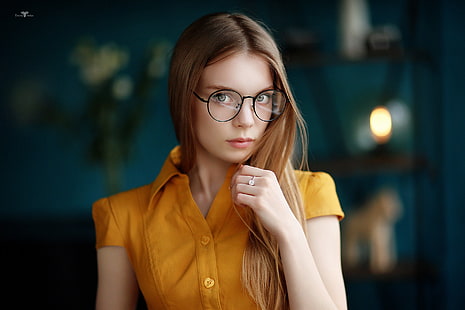 wanita, Dmitry Arhar, berambut pirang, potret, wanita dengan kacamata, wajah, Wallpaper HD HD wallpaper