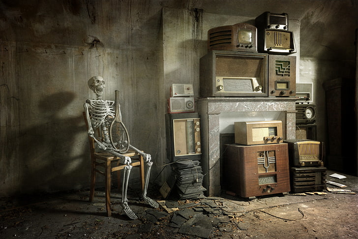 room, old, interior, skeleton, HD wallpaper