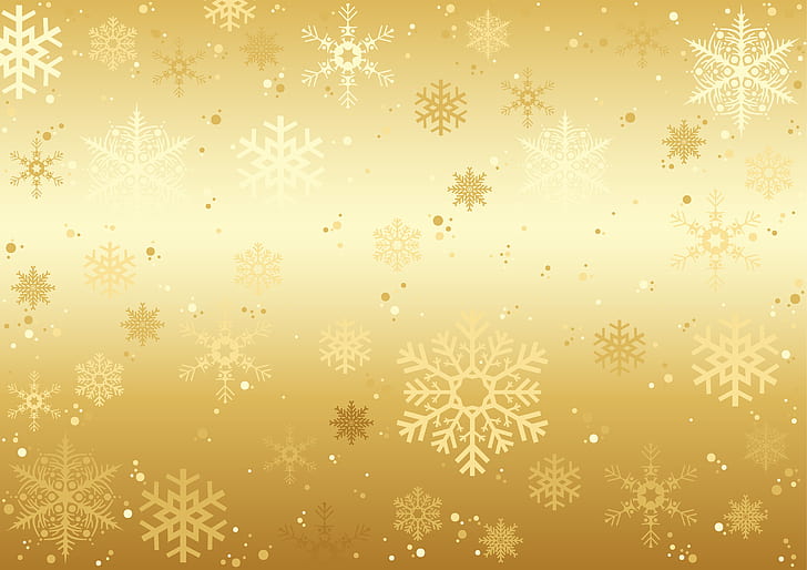 hiver, neige, flocons de neige, fond, or, or, Noël, Fond d'écran HD