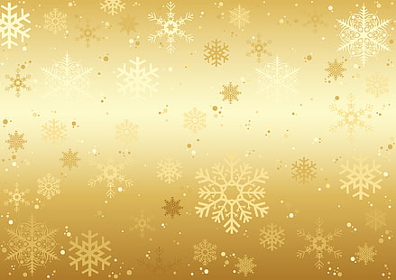 зима, снег, снежинки, фон, золотой, золотой, Рождество, HD обои HD wallpaper