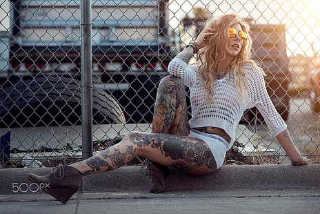 татуировка, жени, блондинки, жени с нюанси, Calvin Klein, градски, HD тапет HD wallpaper
