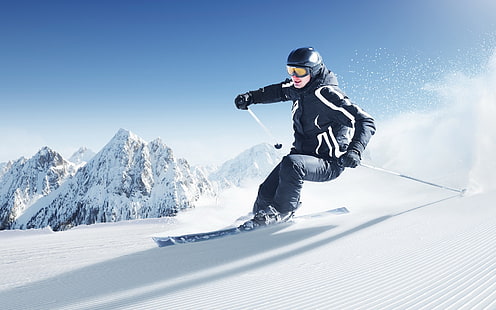 Sciatore, neve, montagna, sci, felice, bianco, Sfondo HD HD wallpaper