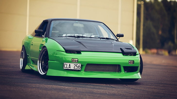 green and black covertible coupe, Nissan 240SX, Nissan, JDM, green cars, HD wallpaper