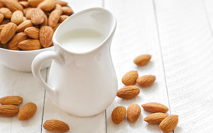 Almond, food, milk, photo, nuts, HD wallpaper