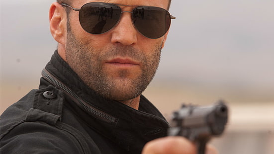 Jason Statham, gun, weapons, glasses, actor, male, jason statham, HD wallpaper HD wallpaper