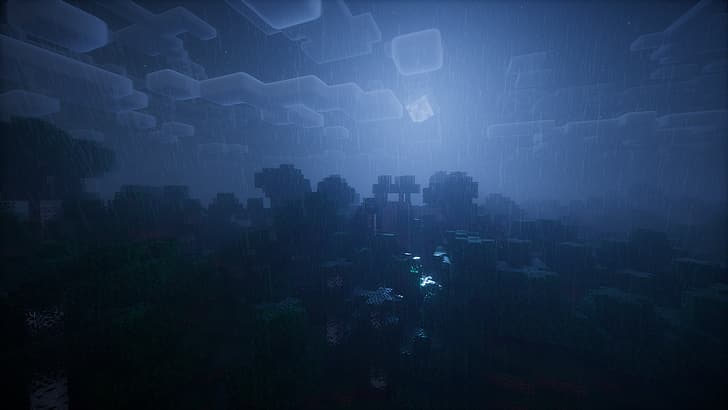Minecraft, Shader, shaders, rain, midnight, night, Night and Dawn, HD wallpaper
