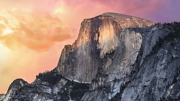 rock, USA, Half Dome, nature, mountains, Yosemite National Park, Mac OS X, ice, forest, landscape, spruce, HD wallpaper
