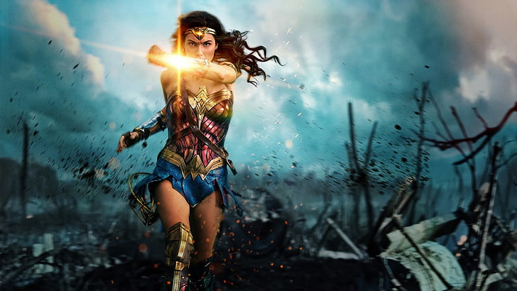 Wonder Woman filmscen, Wonder Woman, Gal Gadot, kvinnor, filmer, superhjältar, DC Comics, brunett, långt hår, HD tapet