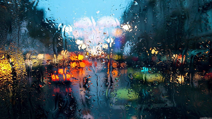 خوخه ، ماء على زجاج ، مطر FaZe ، قطرات ماء ، أضواء ، نافذة ، مطر ، مدينة ، زجاج، خلفية HD