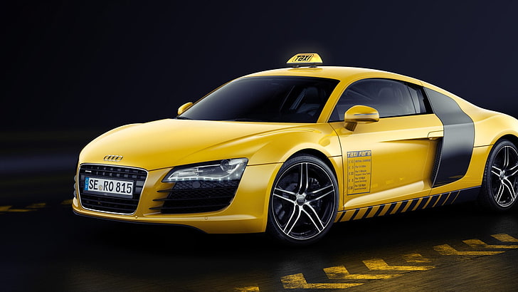Audi, Audi R8, Coupé, samochód sportowy, taksówka, żółty samochód, Tapety HD