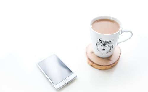 Coffee and Smartphone, Aero, White, Phone, Desk, Coffee, Wolf, Technology, Mobile, smartphone, whitedesk, cell phone, devices, HD wallpaper HD wallpaper