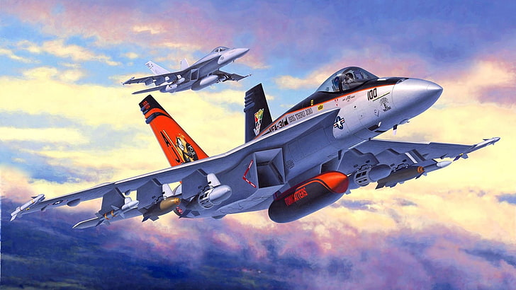 ジェット戦闘機、ボーイングF / A-18E / Fスーパーホーネット、航空機、芸術、ジェット戦闘機、軍用機、 HDデスクトップの壁紙