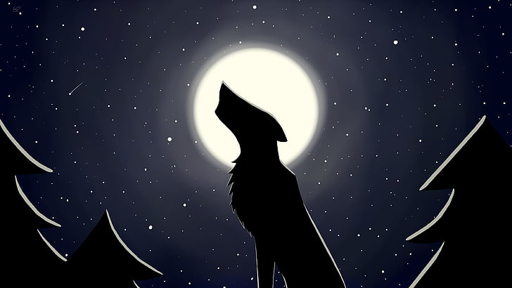 Mond, Wolf, Nacht, Sterne, HD-Hintergrundbild