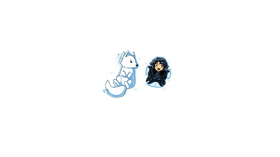 شخصية ذكورية بالقرب من رسم كاريكاتوري للثعلب ، مجردة ، أغنية الجليد والنار ، لعبة العروش ، جون سنو، خلفية HD HD wallpaper