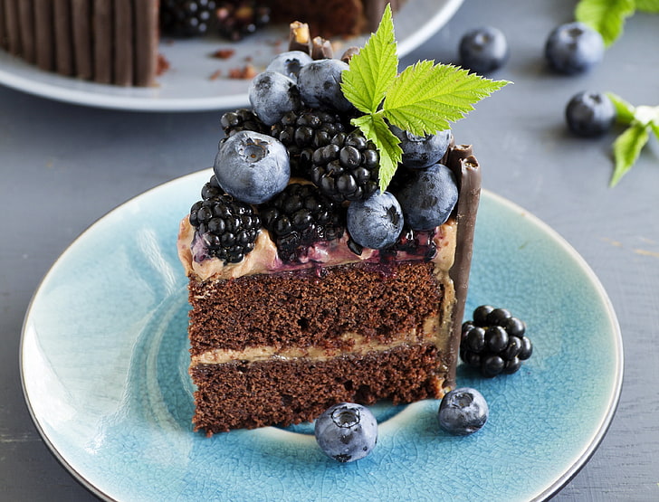 blueberries, cake, mint, cream, cakes, BlackBerry, HD wallpaper