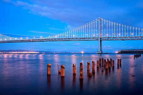 Most San Francisco, wyjście, San Francisco, most, most - konstrukcja stworzona przez człowieka, słynne miejsce, architektura, USA, most wiszący, pejzaż miejski, panoramę miejską, Tapety HD HD wallpaper