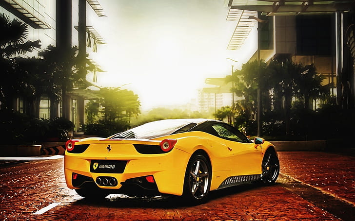 Coches Ferrari de color amarillo, coche deportivo amarillo y negro, Ferrari, Coche, Amarillo, Color, Fondo de pantalla HD