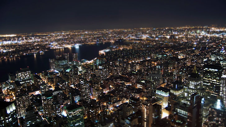 edificio in cemento nero, paesaggio urbano, veduta aerea, New York City, Sfondo HD