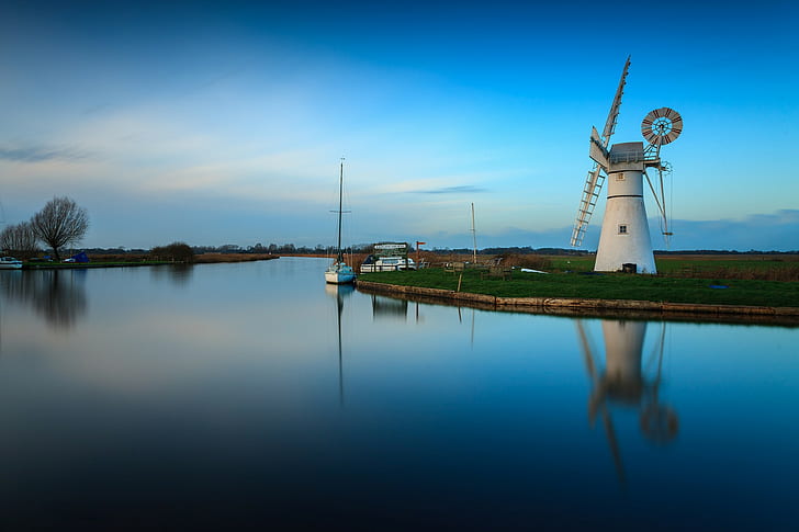 Windmühle, Wasser, Landschaft, HD-Hintergrundbild