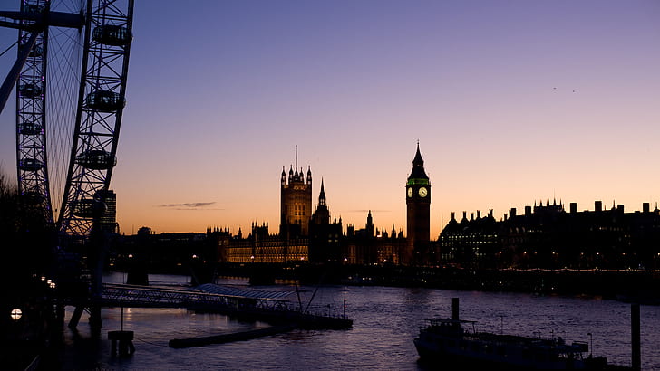 London Big Ben pariserhjul Shadow Silhouette Sunset Ocean HD, the big ben, ocean, solnedgång, stadsbild, hjul, siluett, skugga, big, london, ferris, ben, HD tapet