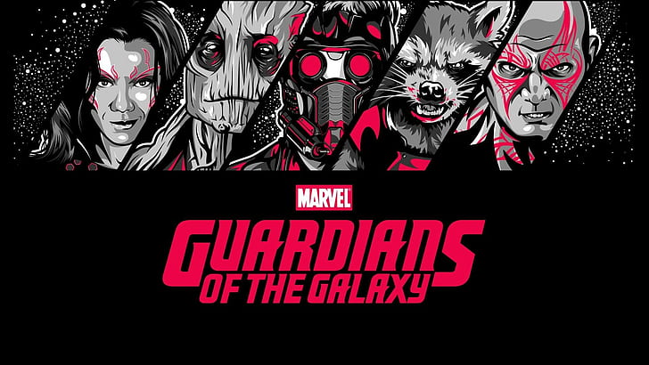 Guardians of the Galaxy, Rocket Raccoon, Drax the Destroyer, Star Lord, Groot, Gamora, Marvel Comics, Tapety HD