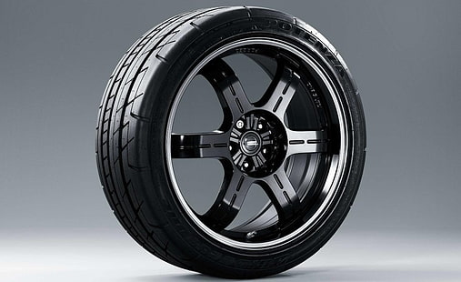 ruota auto a 5 razze nera con pneumatici, auto, sport, Nissan, Nissan GT-R, pneumatici, cerchi, Sfondo HD HD wallpaper