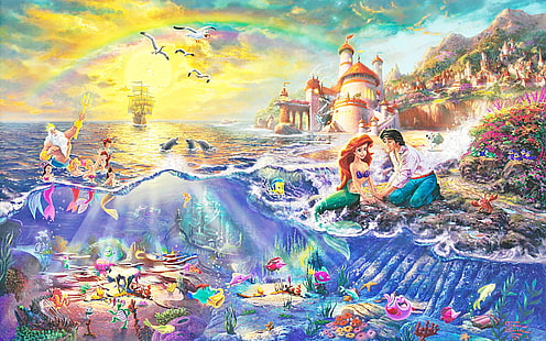เงือกน้อย Disney Mermaid Ocean Rainbow HD, ดิจิตอล / อาร์ตเวิร์ค, มหาสมุทร, ตัวน้อย, สายรุ้ง, ดิสนีย์, นางเงือก, วอลล์เปเปอร์ HD HD wallpaper