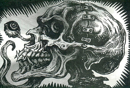 черный и серый череп эскиз, жуткий, зло, смерть, труп, скелет, жнец, HD обои HD wallpaper