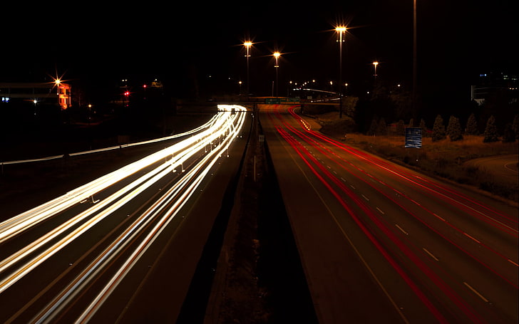 jalur cahaya, jalan, pencahayaan panjang, lalu lintas, Wallpaper HD