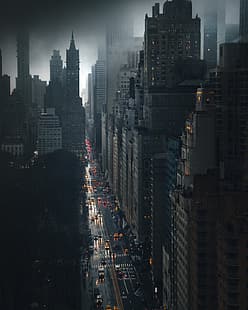 miasto, budynek, sygnalizacja świetlna, mgła, Nowy Jork, wieżowiec, wyświetlacz portretowy, ulica, Tapety HD HD wallpaper