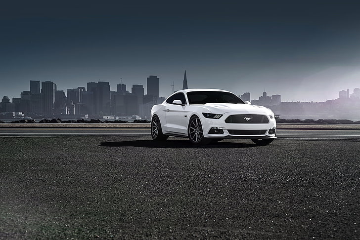 white cat, ford, mustang, 2015, vossen, white, side view, HD wallpaper