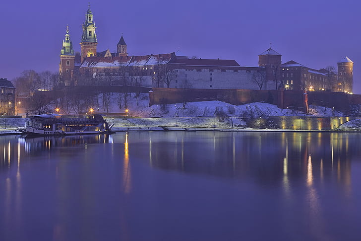 flod, Polen, Krakow, Wisla, Wawel castle, HD tapet