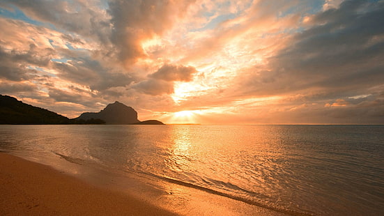 Deserted seaside, sunset, beaches, 3840x2160, cloud, sand, seaside, HD wallpaper HD wallpaper