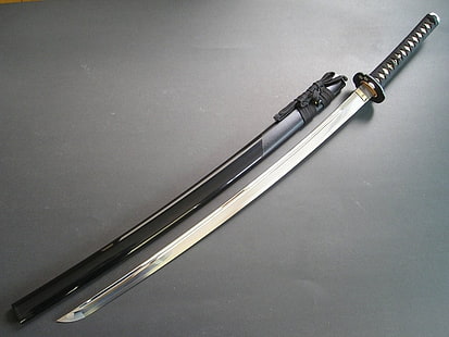 espada katana negra con vaina, katana, espada, Fondo de pantalla HD HD wallpaper