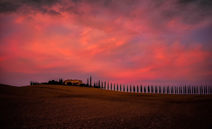 nature, sunset, sky, Tuscany, Italy, HD wallpaper