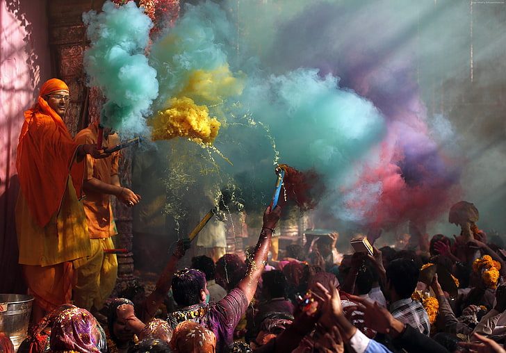 събитие, новолуние, индийски празник, живот, цветна пудра, пролет, Холи фестивал на цветовете, Холика, HD тапет