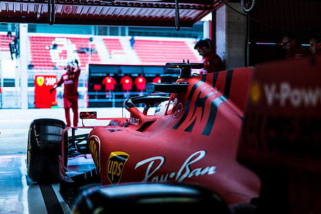  car, Ferrari, sport, box, Formula 1, tyres, men, Sebastian Vettel, SF90, Ferrari SF90, HD wallpaper HD wallpaper