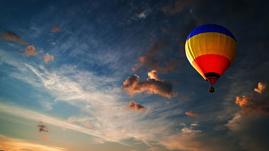балон, полет, небе, балон с горещ въздух, облак, небе, атмосфера, въздушни спортове, въздушно пътуване, приключение, хоризонт, HD тапет HD wallpaper