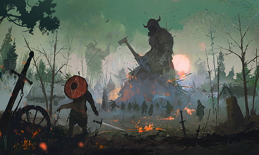  Fantasy, Giant, Battle, Creature, Warrior, HD wallpaper HD wallpaper